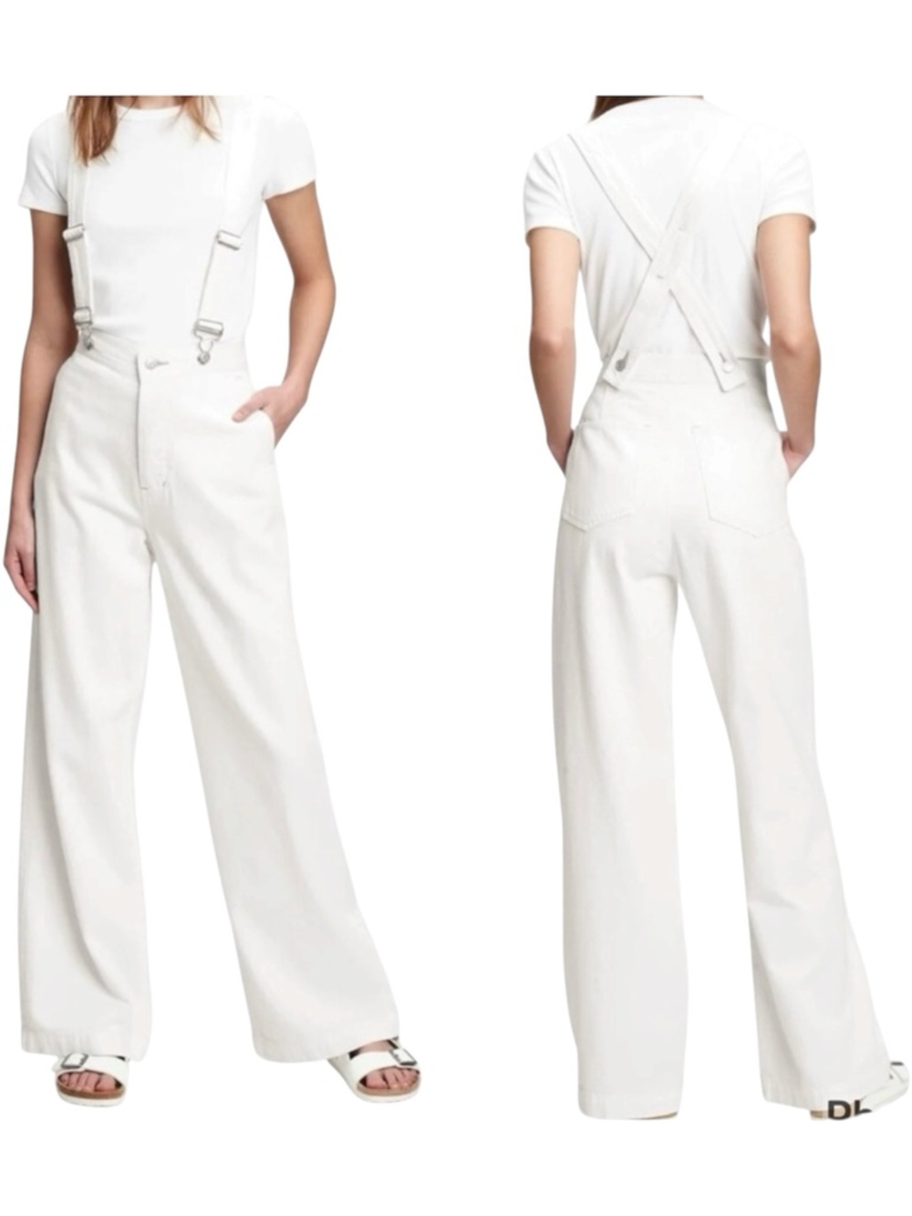 Gap Wide-Leg Suspender Jeans With Washwell Ecru White Size 24